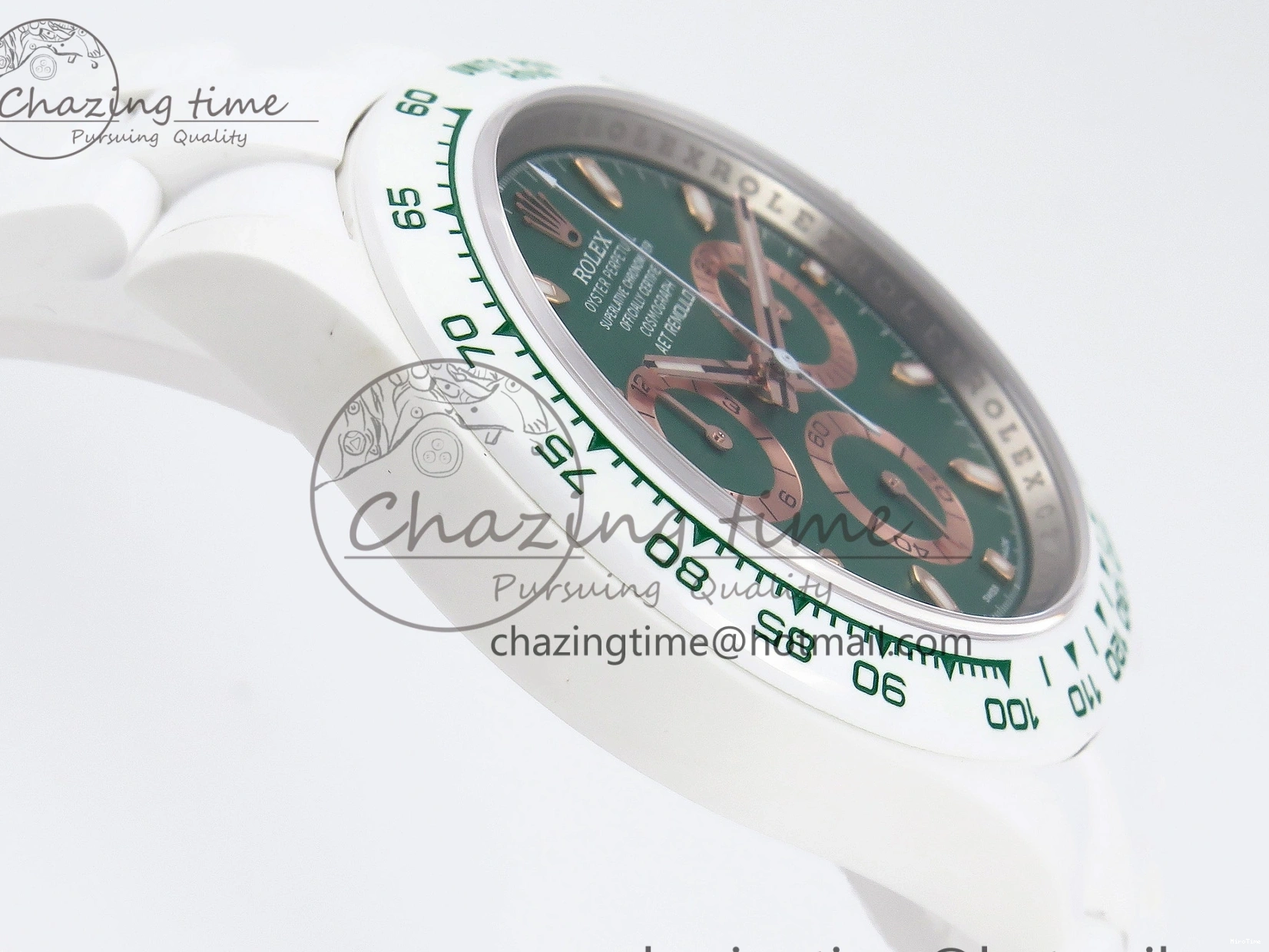 MiroTime 0203 MoistureWicking Daytona AET White Ceramic Case and Bracelet Green Dial SA4130 V 1891